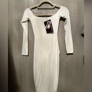 White naked wardrobe long sleeve body con dress